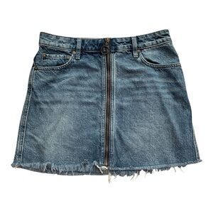 We The Free Zip Front Denim Mini Skirt Size 26 Distressed Festival